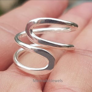 Sterling Silver Double Wave Ring, Adjustable Open Band, Modern Minimalist Jewelry