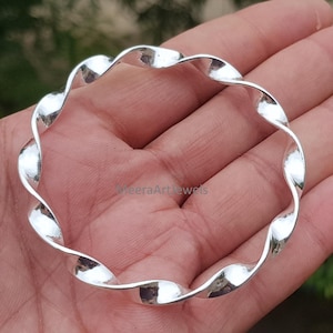 Sterling Silver Twist Bangle, Rope Style Minimalist Bracelet