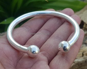 Handmade 925 Sterling Silver Ball Head Cuff Bracelet | Adjustable Minimalist Bracelet