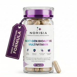 Norisia Vegan Multivitamin Capsules, Lion's Mane, CoQ10, Energy, Focus (60 Capsules)