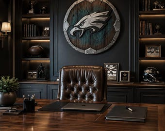 24 Inch Handcrafted Philadelphia Eagles Wooden Shield Wall Decor