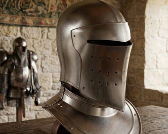 Duncan the Tall Medieval Knight Helm Replica – Polished Steel Adult Armor