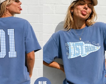 Comfort Colors® Personalized 1st Grade Teacher Shirt, Custom Teacher Name Number Shirt, Back to School Teacher Tee, First Grade Bow T-Shirt