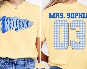 Comfort Colors® Personalized 3rd Grade Teacher Shirt, Custom Teacher Name Number Shirt, Back to School Teacher Tee, Third Grade Bow T-Shirt