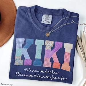 Comfort Colors® Personalized Kiki  Shirt, Custom Kiki Tee With Grandkids Names, Faux Patchwork Kiki Tee, Gift For Kiki, Mothers Day Gift