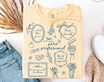 Comfort Colors® Personalized Paraprofessional Floral Shirt, Para Educator Gift, Back To School, Para Squad Shirt, Para Teacher Gift