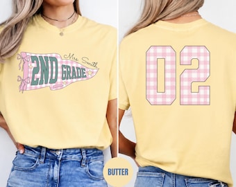 Comfort Colors® Personalized 2nd Grade Teacher Shirt, Custom Teacher Name Number Shirt, Back to School Teacher Tee, Second Grade T-Shirt