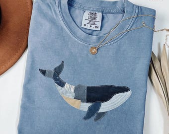 Comfort Colors® Faux Patchwork Aesthetic Orca Shirt, Orca Whale Sea Life T-Shirt, Summer Shirt
