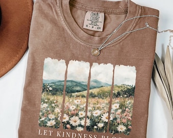 Comfort Colors®Let Kindness Bloom T-Shirt,Be Cool Be Kind Retro Flower T-Shirt,Be Cool Tee Gift, Inspiration Women Shirt,Floral Kindness Tee