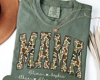 Comfort Colors® Camouflage Mama T-Shirt, Camo Mama Shirt, Mother's Day Gift, Varsity Mama Shirt, Retro Mom Shirt
