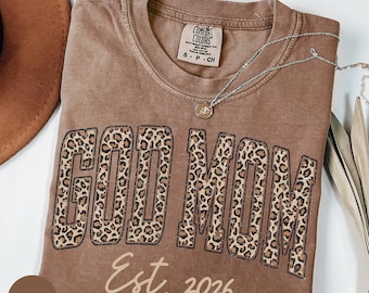 Comfort Colors® Custom Leopard God Mom Shirt, Personalized God Mom Shirt Gift For God Mom, Mothers Day Gift God Mom Tee, God Mom Est. Shirt