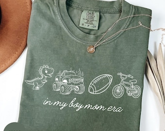 Comfort Colors® In My Boy Mom Era T-Shirt, Football Monster Truck Graphic Shirt, Cute Dinosaur Mama Top, Boy Mom Aesthetic Design