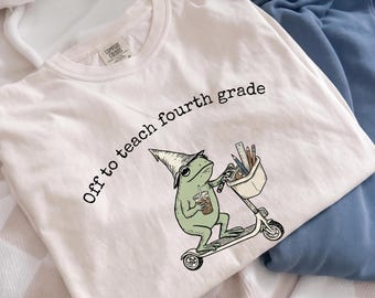 Comfort Colors® Fourth Grade Shirt 4th Grade Teacher Back to School T-shirt Silly Off To Teach Frog Iced Coffee Tee Cute Elementary Teacher