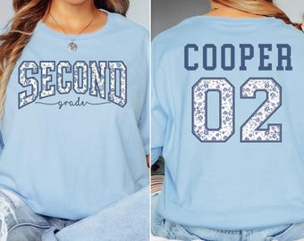 Custom Second Grade Team Shirt, Floral 2nd Grade Teacher Shirt, Back to School T-Shirt, 2nd Grade Squad Flower Tee, Personalized Grade Level