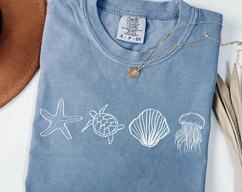 Comfort Colors® Sea Shell Shirt, Beach Shirt, Summer Shirt, Ocean Lover Gift, Sea Shell Tee, Cute Sea Animal Tee, Beach Woman Shirt