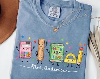 Comfort Colors® Math Teacher Doodle Shirt, Custom Name Math Teacher Gift, Back to School T-Shirt, Teacher Appreciation Tee