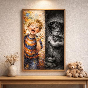 Two Faces of a Child Painting, Emotional Wall Art (Digital Download) image 1