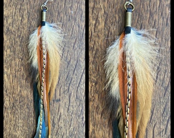 Long Feather Earring, Single Feather Earring, Hoop Earrings, Leather & Feather Earring, One Feather Earring, Boho Jewellery, Gypsy Jewelry