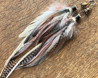 Pale Pink Feather Earrings: Handmade Boho Jewellery, Vintage inspired Earrings