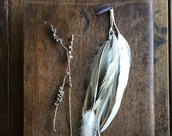 Long White Feather Hair Clip / Feather Hair Extensions / Hair Wrap / Hair Feathers / Dreadlock Extensions / Hair Wrap Extension