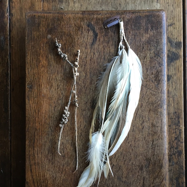 Long White Feather Hair Clip / Feather Hair Extensions / Hair Wrap / Hair Feathers / Dreadlock Extensions / Hair Wrap Extension