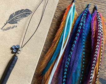 Real Feather Hair Extensions DIY Kit: Emu & Rooster Feathers