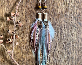 Long Feather Earrings, Real Feather Earrings, Beaded Earrings, Boho Earrings, Bohemian Jewelry, Festival Jewellery for Women