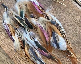 Long Pink Feather Earrings: Handmade Boho Wedding Hair Accessories
