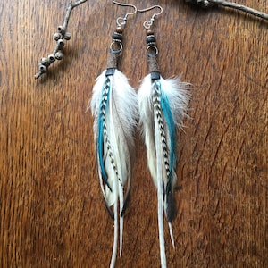 Real Feather Earrings / Bohemian Earrings / White Earrings/ Grizzly Earrings/ Boho Wedding Jewelry/ Boho Bride/Beach Wedding/Bohemian Gifts