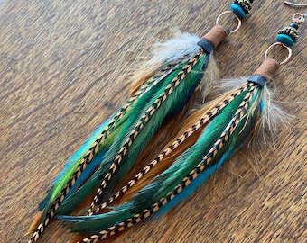 Short Green Feather Earrings: Beaded Boho Jewelry and Accessories