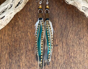 OOAK Gift Idea Mothers Day Blue Gemstone Feather Earrings Gemstone Jewelry Handmade Jewelry Gift For Her Southwestern Style