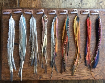 Long Chain Natural Earthy Feather Hair Extension Hair Clip Indian Hippy Tribal