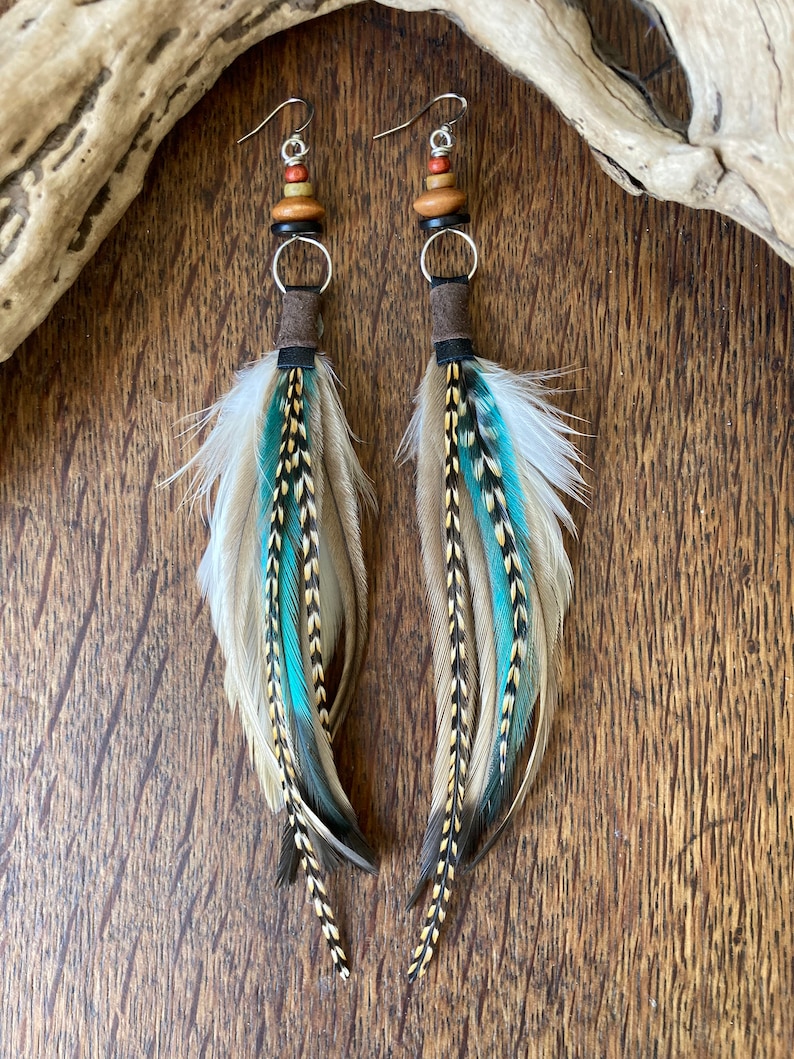 Real Feather Earrings, Boho Feather Earring, Hoop Earrings, Bohemian Jewelry, Boho Jewellery, Gifts For Women, Beaded Feather Earrings image 7