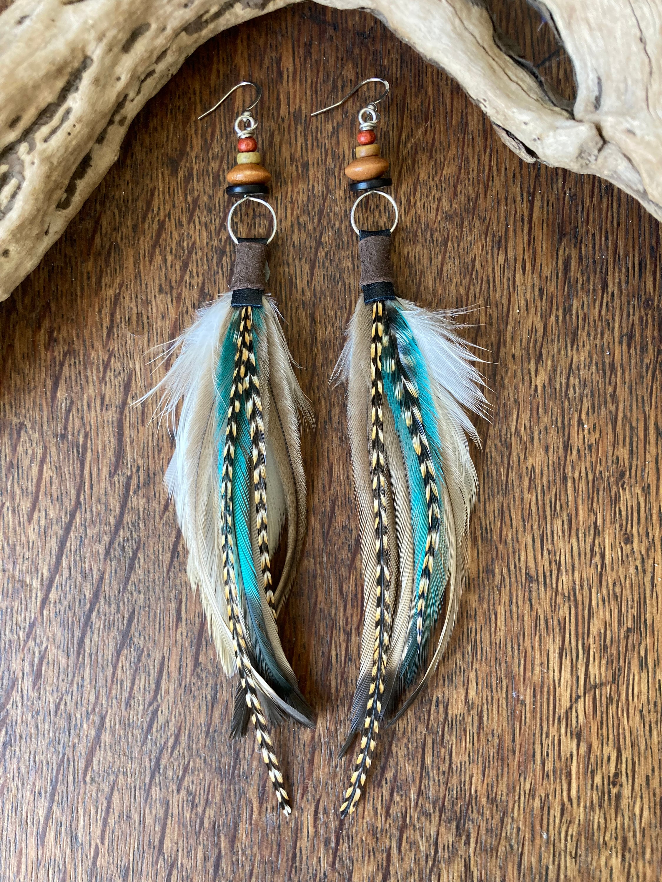 Real Feather Earrings, Boho Feather Earring, Hoop Earrings, Bohemian Jewelry, Boho Jewellery, Gifts for Women, Beaded Feather Earrings