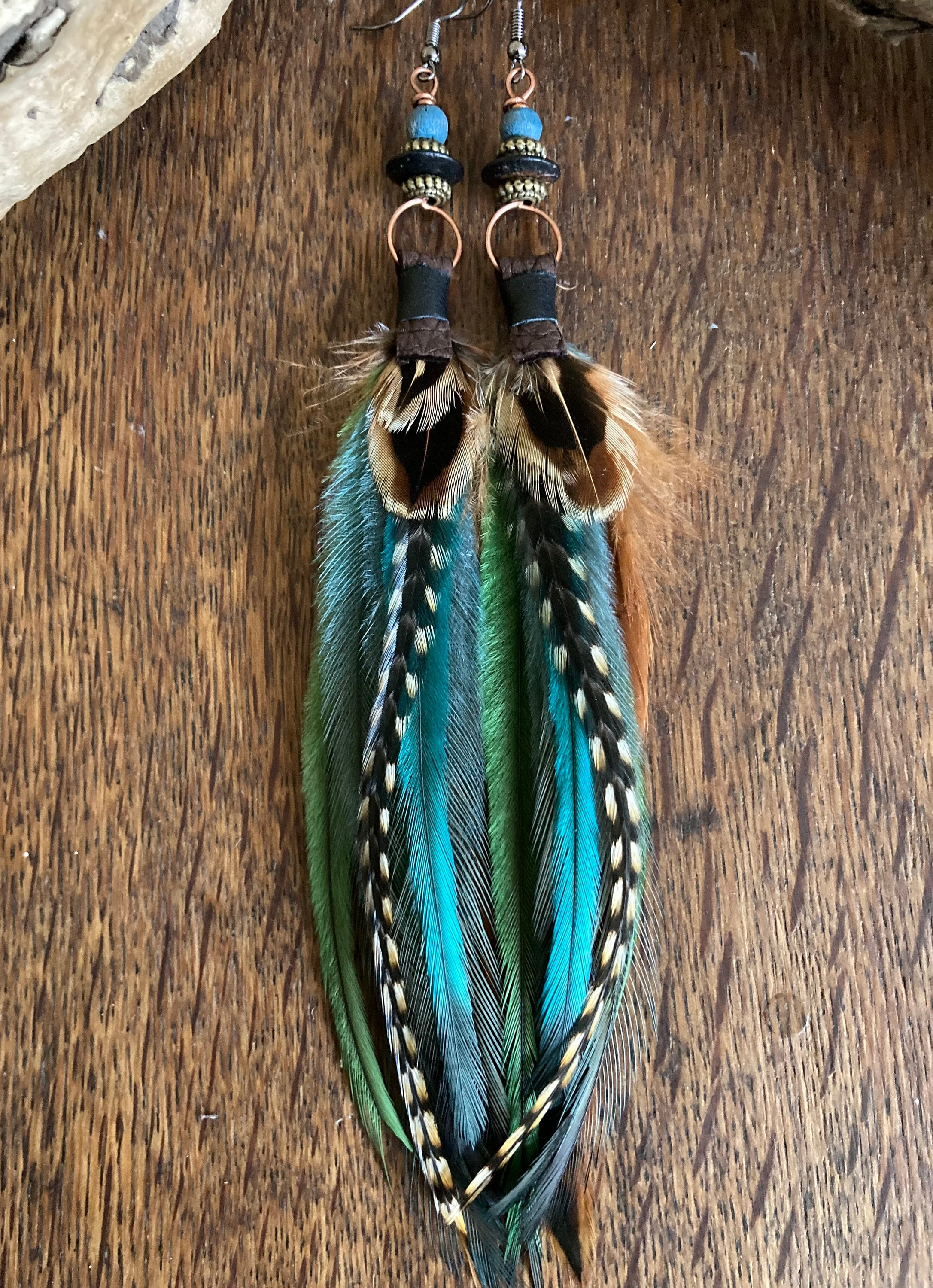 Tribal Feather Earrings Real Feather Earrings Boho Earrings Etsy
