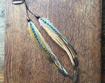 Long Feather Hair Extension Clip: Emu Rooster Feathers, Boho Hair Accessory