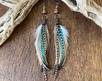 Real Feather Earrings, Boho Feather Earring, Hoop Earrings, Bohemian Jewelry, Boho Jewellery, Gifts For Women, Beaded Feather Earrings