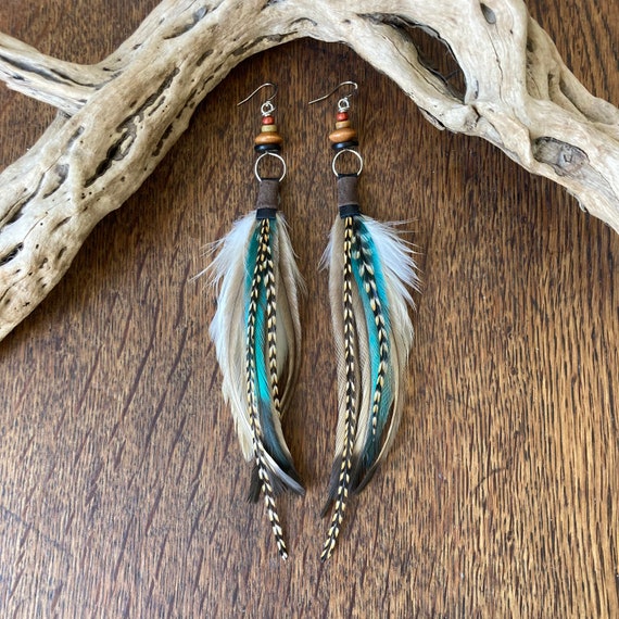 Real Feather Earrings, Boho Feather Earring, Hoop Earrings, Bohemian  Jewelry, Boho Jewellery, Gifts for Women, Beaded Feather Earrings 