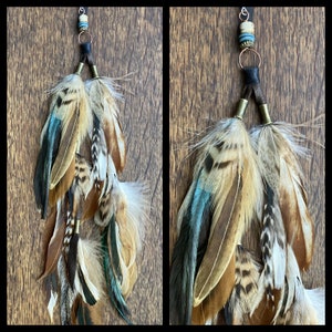 Extensions de cheveux à plumes longues Boucle doreille longue plume Pinces à cheveux en plumes Boucles doreilles en vraies plumes / Bijoux Boho / Bijoux tribaux / Cadeaux OOAK image 1