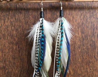 Long White Feather Earrings, Real Feather Earrings, Boho Earrings, Sterling Silver Jewelry, Real Silver Earrings, Handmade Jewellery