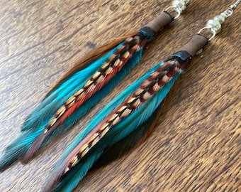 Tribal Feather Earrings: Emu, Rooster & Cree Feathers, Boho Jewelry