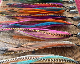 Handmade Feather Hair Clip Extension: Emu & Rooster Feathers