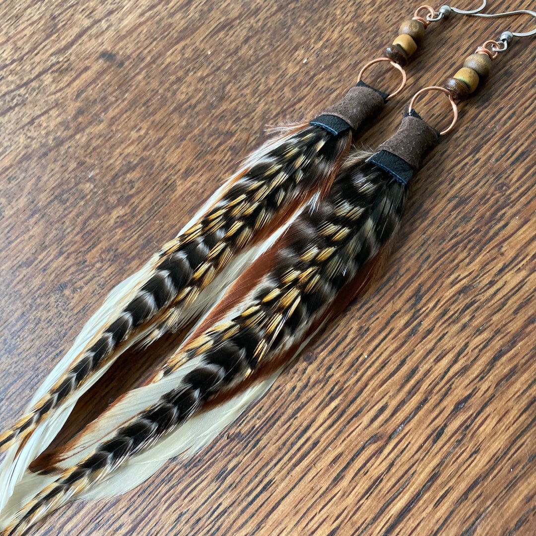 Boho Feather Earrings Real Feather Earrings Beaded - Etsy