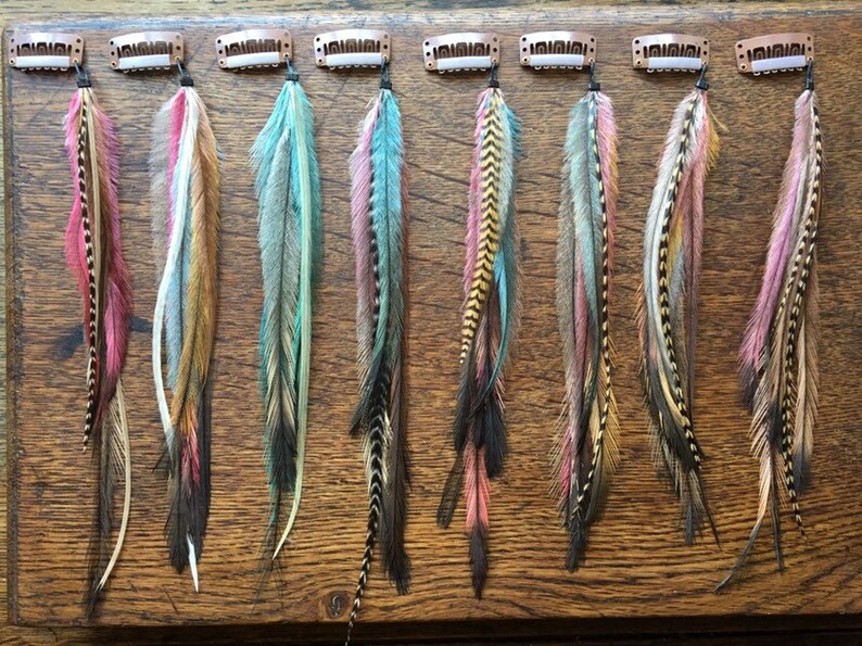 Long Feather Hair Extensions Clip in / Boho Hippie style Etsy