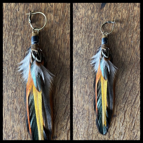 Boucles D'Oreilles Acier Inoxydable Homme Yumilok - Créoles Hip Hop Avec Pendentif Plume
