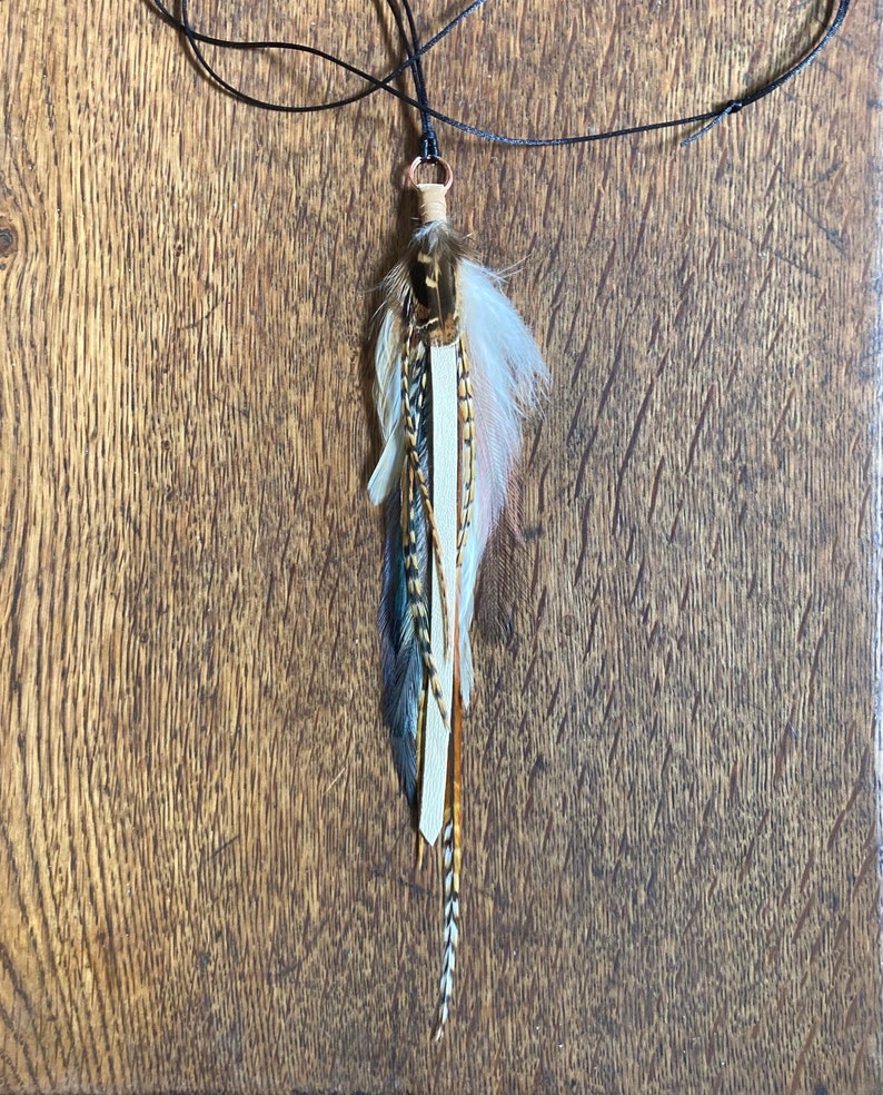 Real Feather Necklace, Feather Pendant Necklace, Feather Jewellery, Natural Feather Necklace with Leather, Boho Feather Jewelry image 6