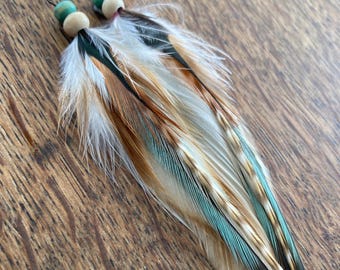 Light Blue Emu Feather Earrings – Natural Rooster Feather Jewelry – 5 Inch Boho Dangle  Earrings – Sterling Silver Hooks