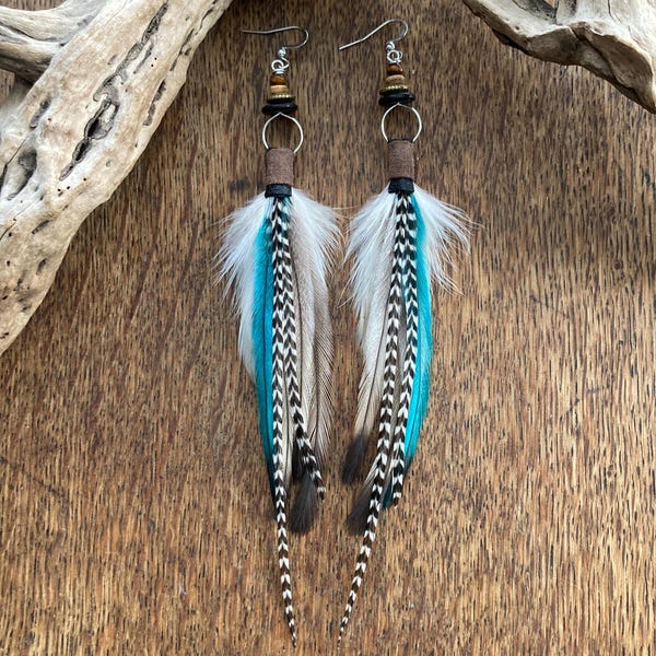 Real Feather Earrings: Handmade Boho Style Emu & Rooster Feather Jewelry