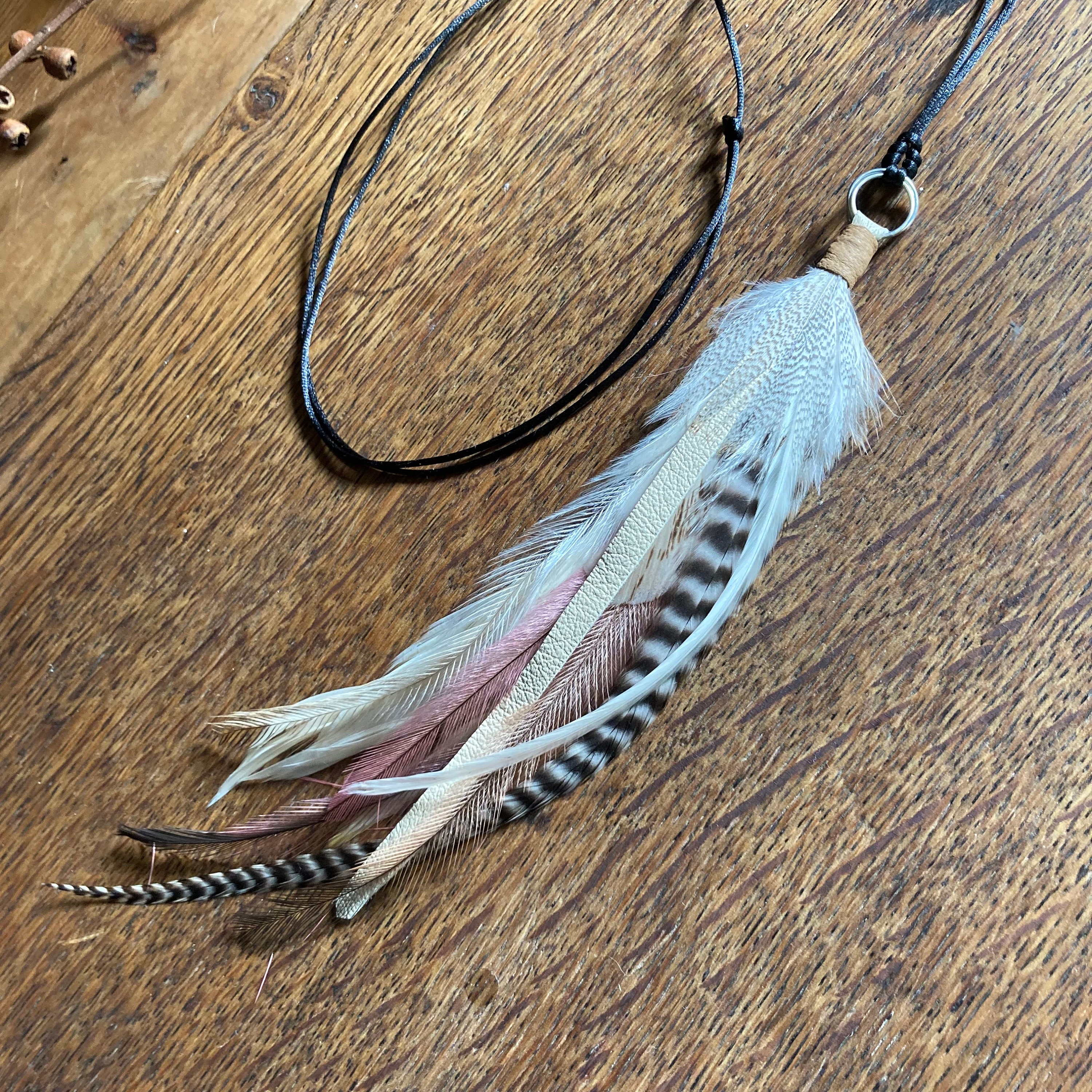 Boho Feather Pendant Necklace: Natural Emu, Rooster, Pheasant
