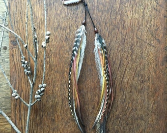 Long Feather Hair Clip: Emu & Rooster Feathers, Boho Feather Extensions